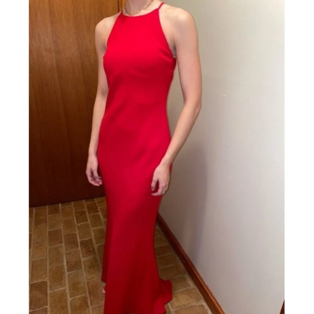 Calvin‎ Klein Red Halter Neck Sleeveless Formal Gown Maxi Dress Size 4 NWT